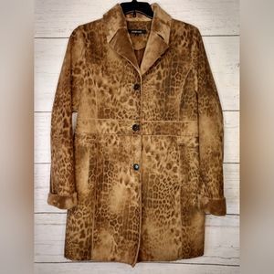 Lauren Max Faux Suede Faux Fur Leopard Pattern Coat